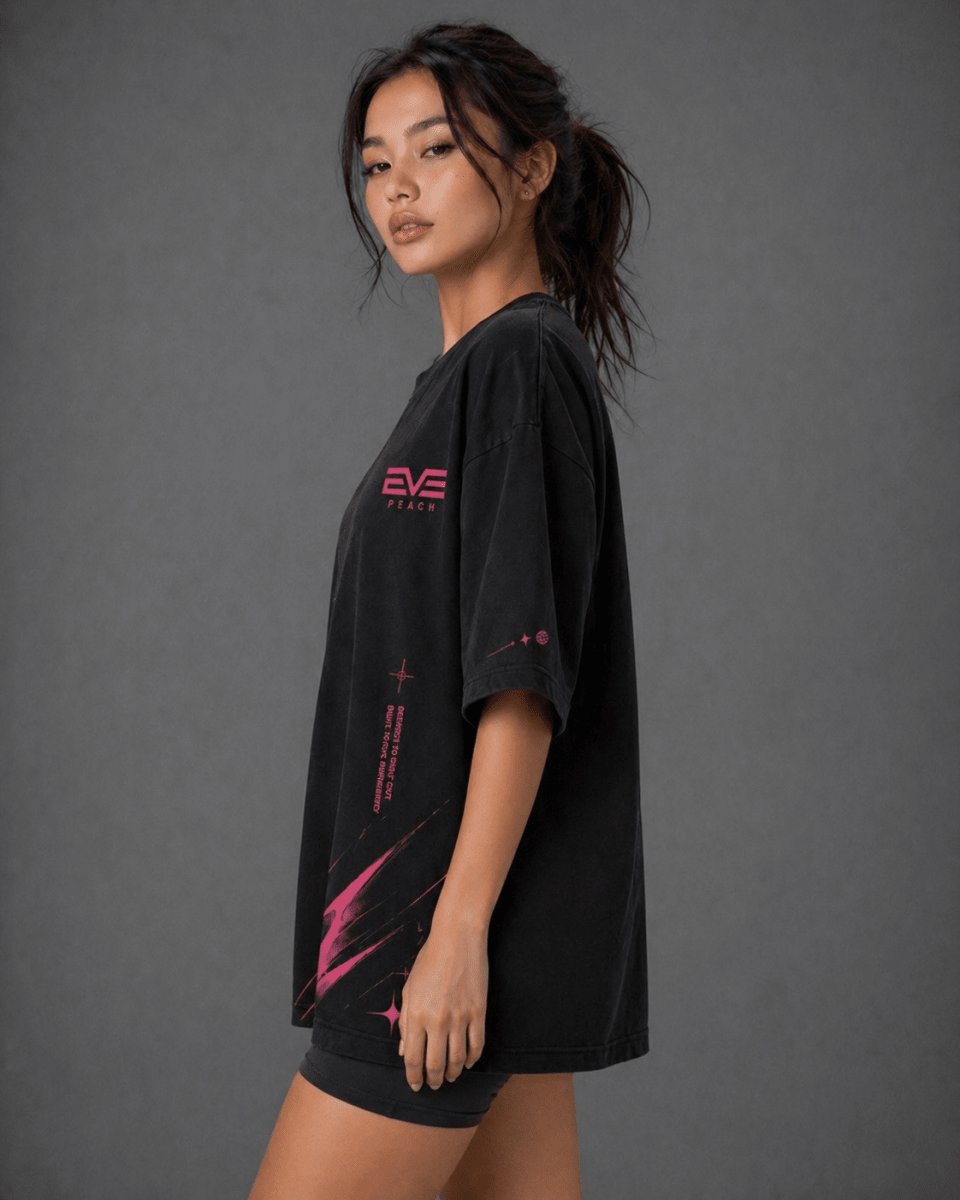 EVE Motion Pink Graphic Oversized Tee - Relaxed Performance Fit - EVEPEACH