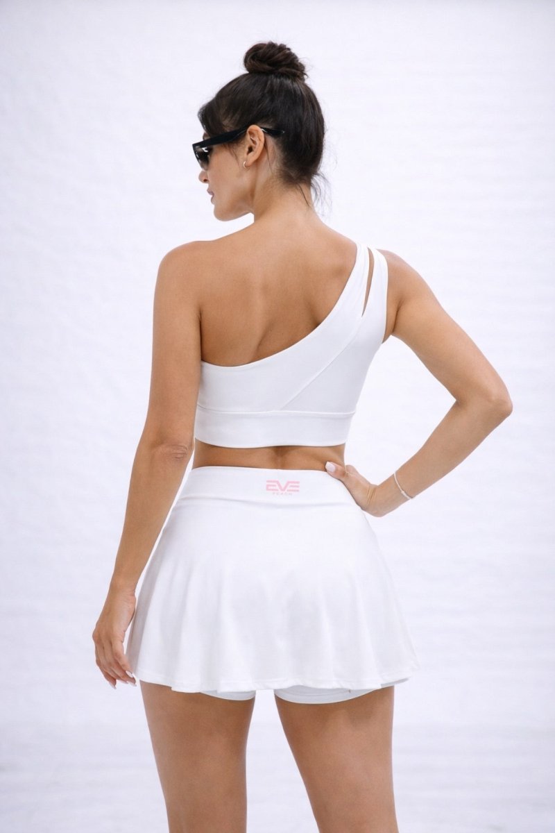 EVE One - Shoulder Tennis Set – Asymmetric Sports Bra & High - Waist Skirt - EVEPEACH
