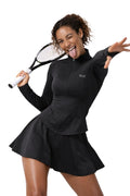 EVE Sculpt Tennis Dress Set – Zip Long Sleeve Jacket & Pleated Skirt - EVEPEACH