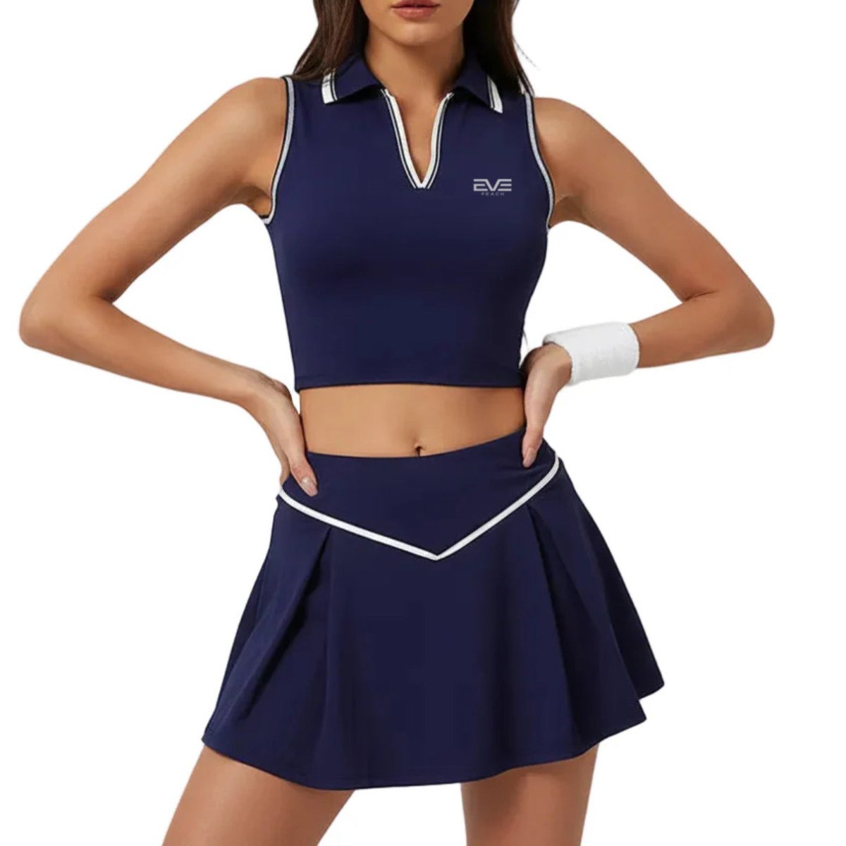 EVE Sculpt Tennis Set – Polo Crop Top & High - Waist Pleated Skirt - EVEPEACH